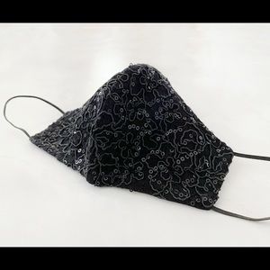 Black sequin lace face mask